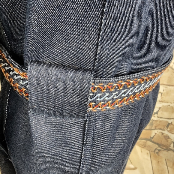 GAP Belted Denim Trench Coat  Embroidered Retro Blue Size Small - Picture 12 of 16